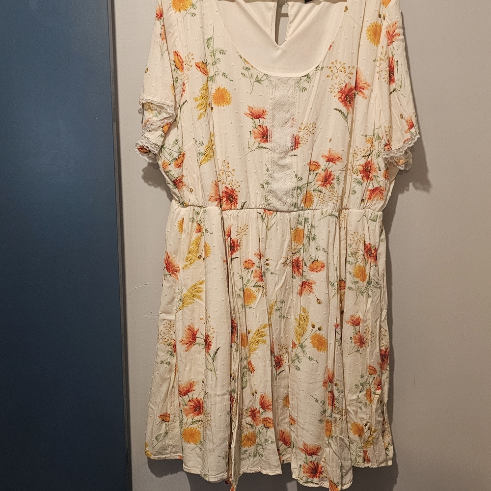 Torrid Floral Midi Dress - Cream with Orange and Yellow Accents - Size 3 / 3xl